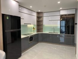 Tủ bếp Acrylic màu xám cho chung cư