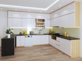 Tủ bếp Melamine màu trắng cho chung cư
