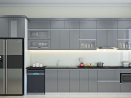 Tủ bếp Acrylic màu xám